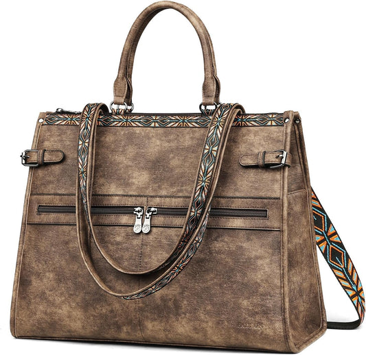 FADEON Laptop Bag for Women Designer PU Leather Large Tote Bags Backpack Purses with 15.6 Laptop Compartment Shoulder Handbag