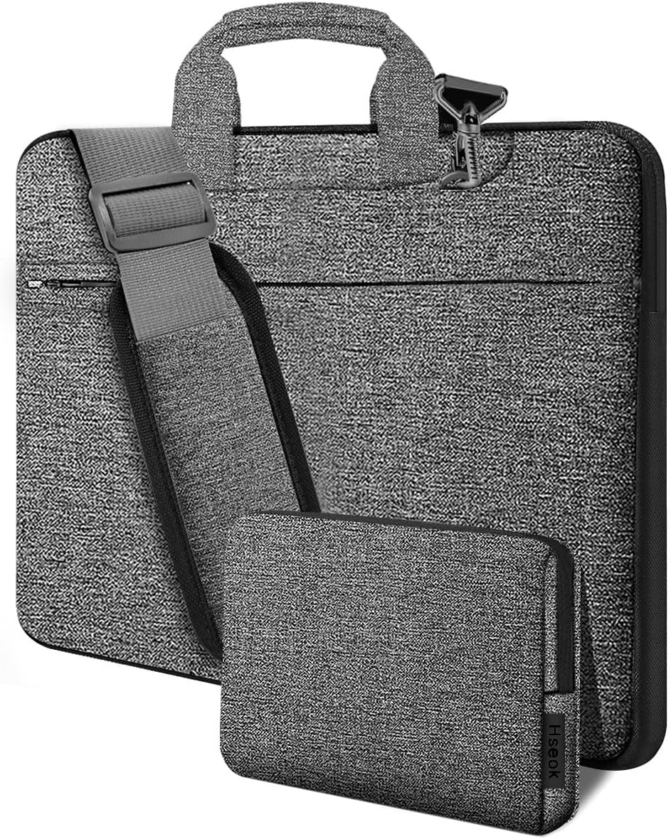 Hseok Laptop Shoulder Bag 15.6-16 inch Case, Durable Shockproof Protective Computer Carrying Briefcase with Multi-Pockets and Strap Compatible with Most 15 15.6 16 inch Notebooks,Dark gray-black