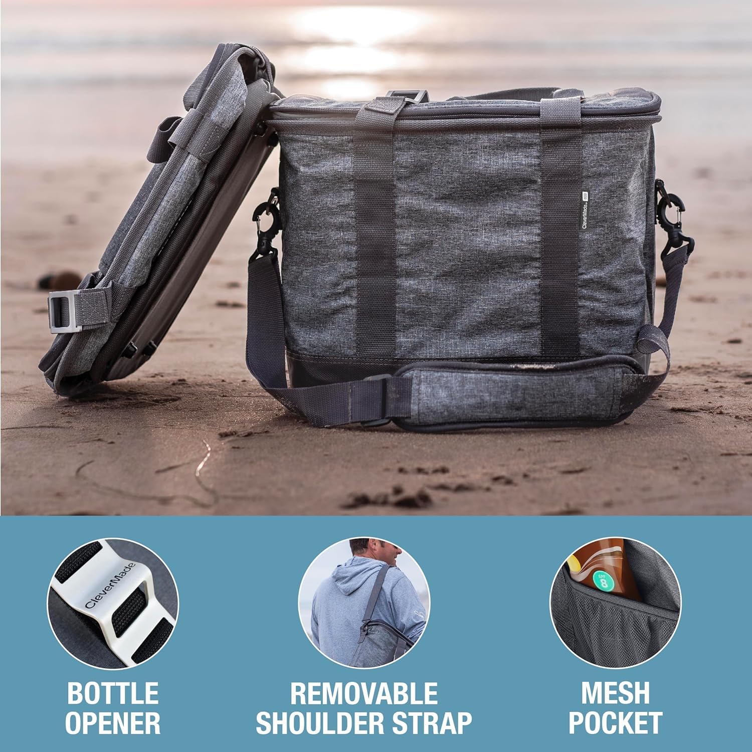 CleverMade Tahoe Collapsible Cooler Bag, Medium Travel Cooler, Gray