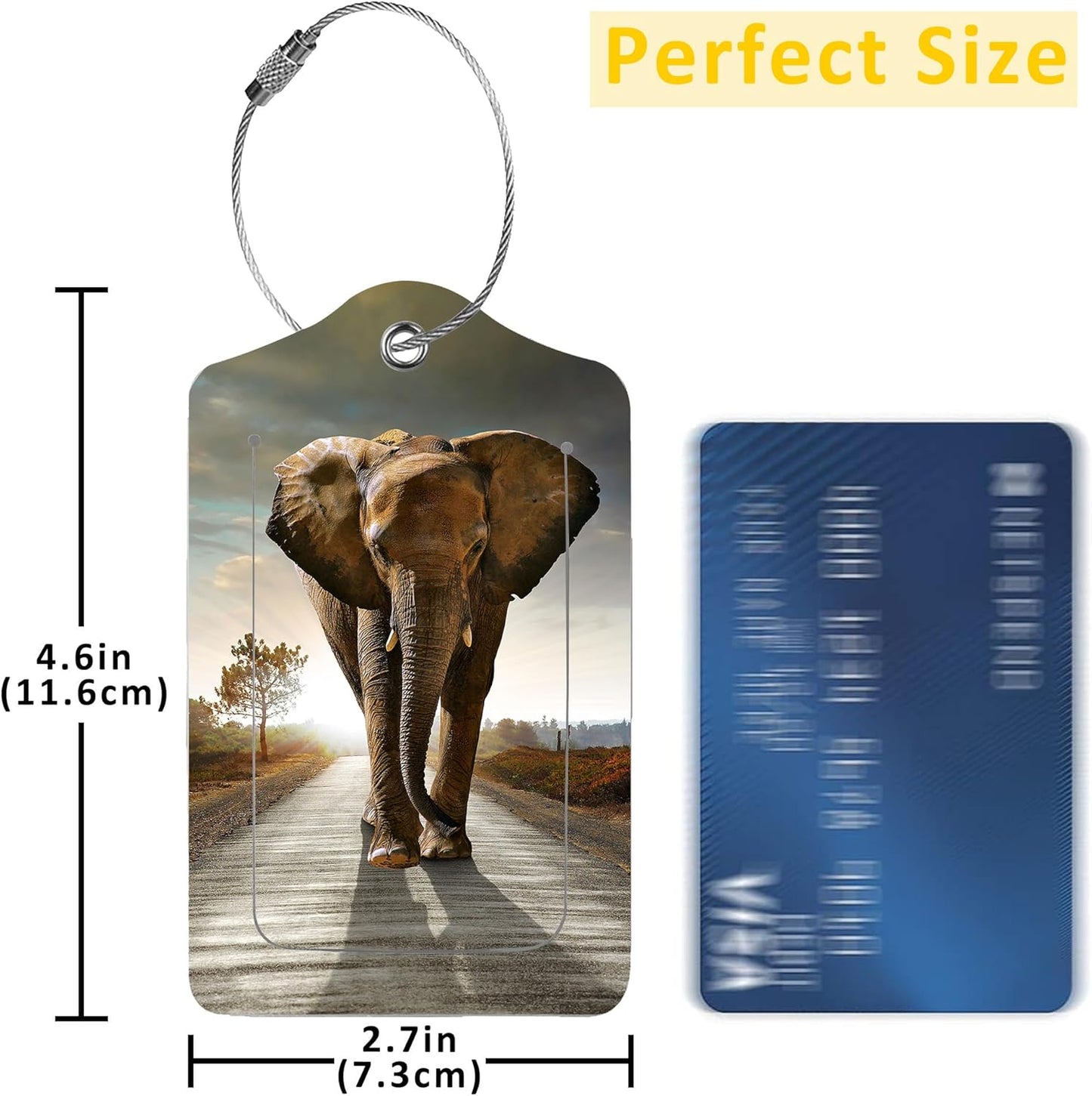 2 Pack Luggage Tags for Suitcases,Single Elephant Walking Luggage Tag,PU Leather Id Label Luggage Tags with Stainless Steel Loop and Privacy Cover for Women Men Teens Travel
