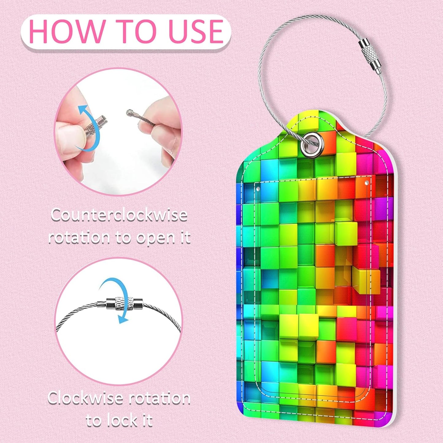 Luggage Tags for Suitcase,2 Pack Rainbow Colored Luggage Tag,PU Leather Id Label Luggage Tags with Stainless Steel Loop and Privacy Cover for Women Men Teens Travel