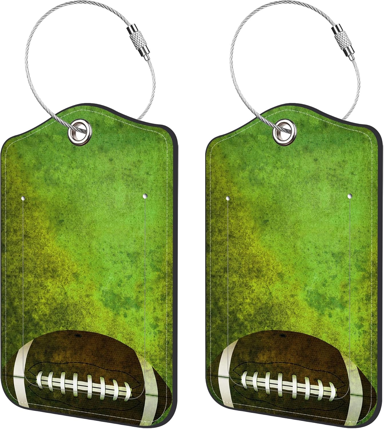 2 Pack Luggage Tags,American Football PU Leather Idea Baggage Tag with ID Labels Privacy Cover Metal Ring Men and Women Travel Bag Labels