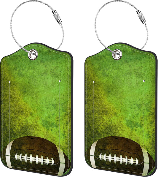 2 Pack Luggage Tags,American Football PU Leather Idea Baggage Tag with ID Labels Privacy Cover Metal Ring Men and Women Travel Bag Labels