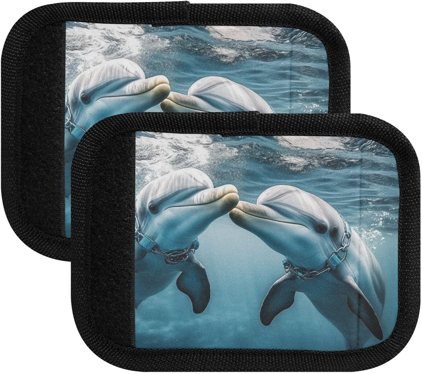 Dolphin Playing with Collar 2 Pack Luggage Handle Wraps Covers for Suitcase Identifiers Bag Tags Travel Accessories
