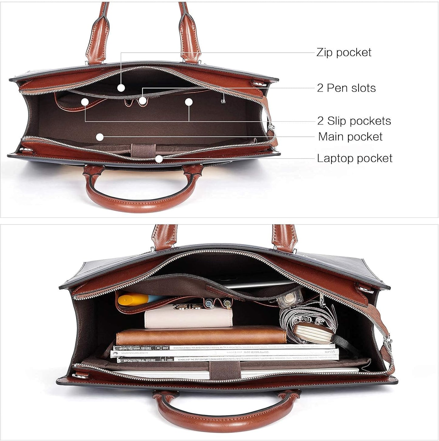 BOSTANTEN Briefcase for Women 15.6 Inch Genuine Leather Laptop Briefcase Shoulder Work Tote Bag Purse