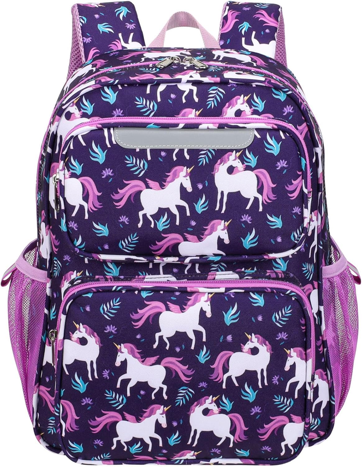 Kids Backpack for Girls - 15 Inch Backpack for Kids 3 to 8, Lightweight Bookbag for Preschool Kindergarten Elementary School, Insulated Pocket, Safe Reflective Stripe, Deep Purple Unicorn
