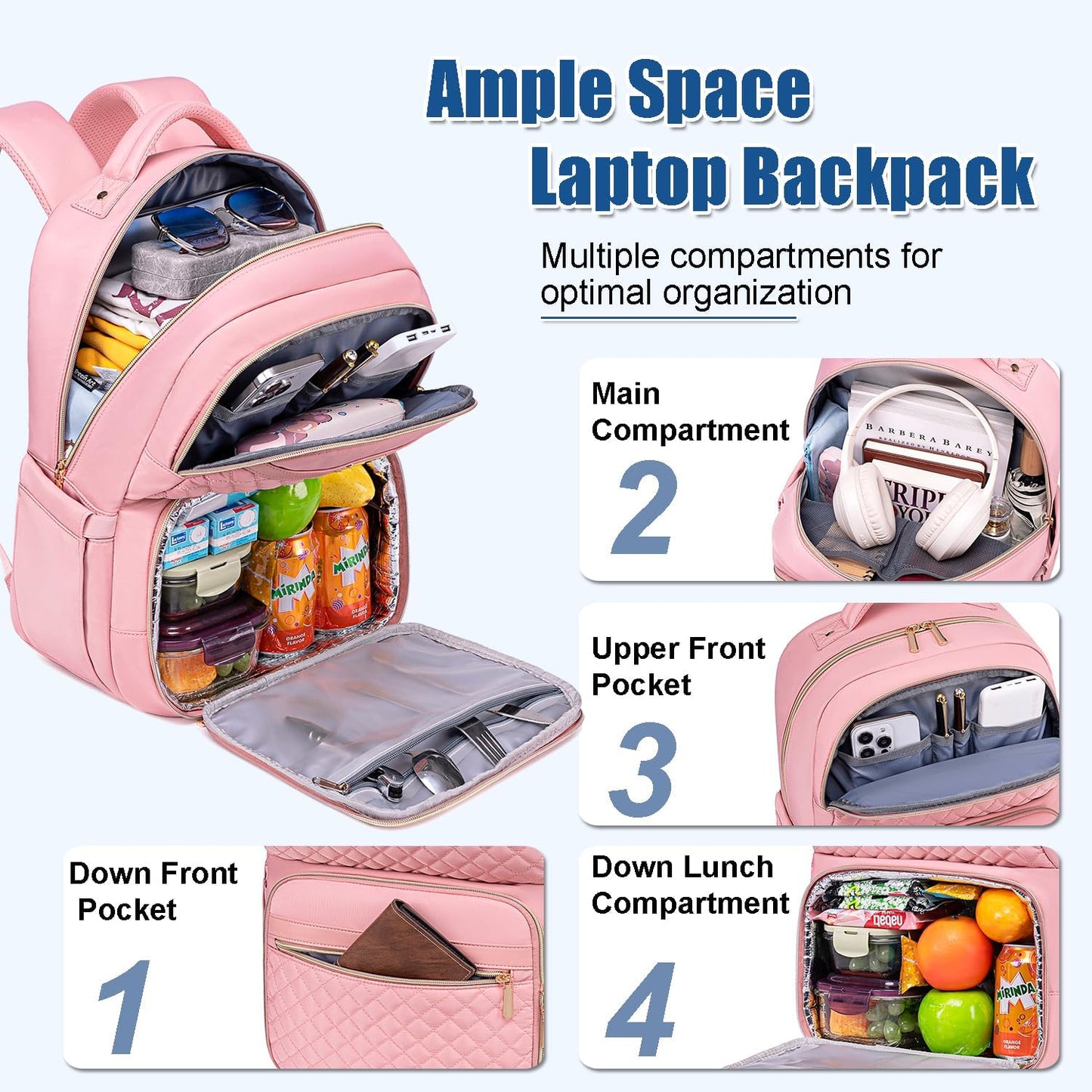 Weitars Lunch Backpack, Insulated Cooler Backpack 15.6 Inch Laptop Backpack For Women Men For Women Nurses Teacher Gifts for College Work Beach Camping Picnics Travel