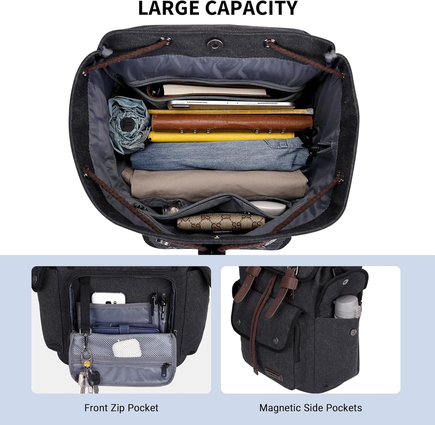 WITZMAN Canvas Backpack for Men Vintage Rucksack Fit 15.6 inch Laptop Backpack Travel High Capacity