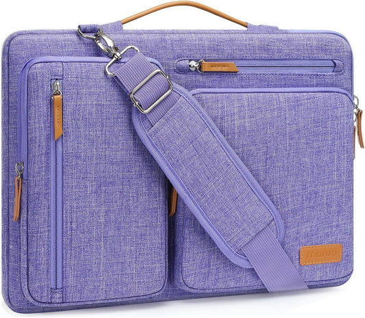 MOSISO 360 Protective Laptop Shoulder Bag,15-15.6 inch Computer Bags Compatible with MacBook Pro 16 inch, HP, Dell, Lenovo, Asus Notebook,Side Open Messenger Bag with 4 Zipper Pockets, Purple