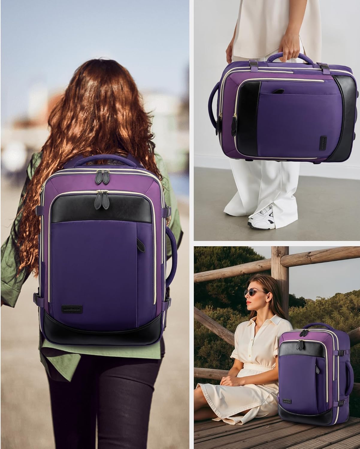 LOVEVOOK Rolling Backpack for Women, 50L Travel Backpack with Wheels, Carry on Luggage for Men, 17.3 Inch Wheeled Laptop Bag, Flight Approved Personal Item Suitcase