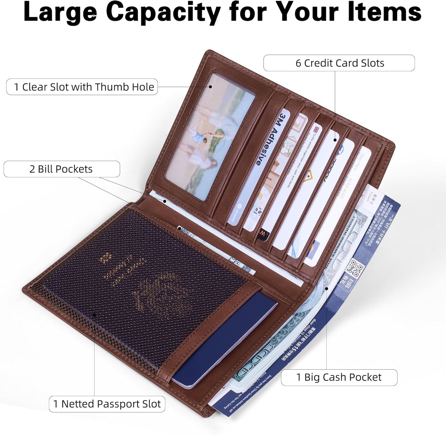 VISOUL Leather Travel Wallet with Passport Holder, Passport Cover Wallet with RFID Blocking for Men