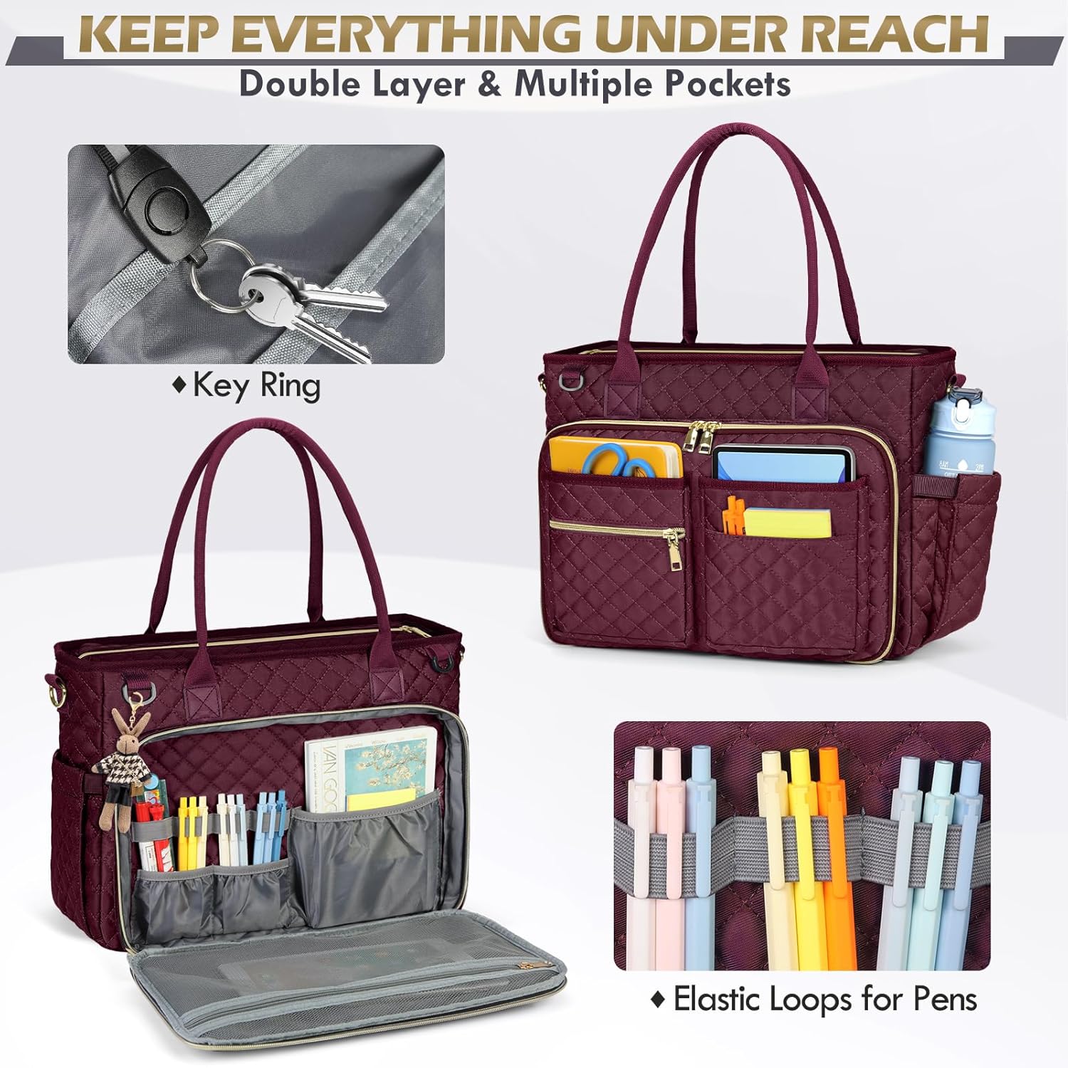 RAINSMORE Teacher Tote Bag 15.6 inch Laptop Bag for Women Work Bags Laptop Tote Nurse Bag