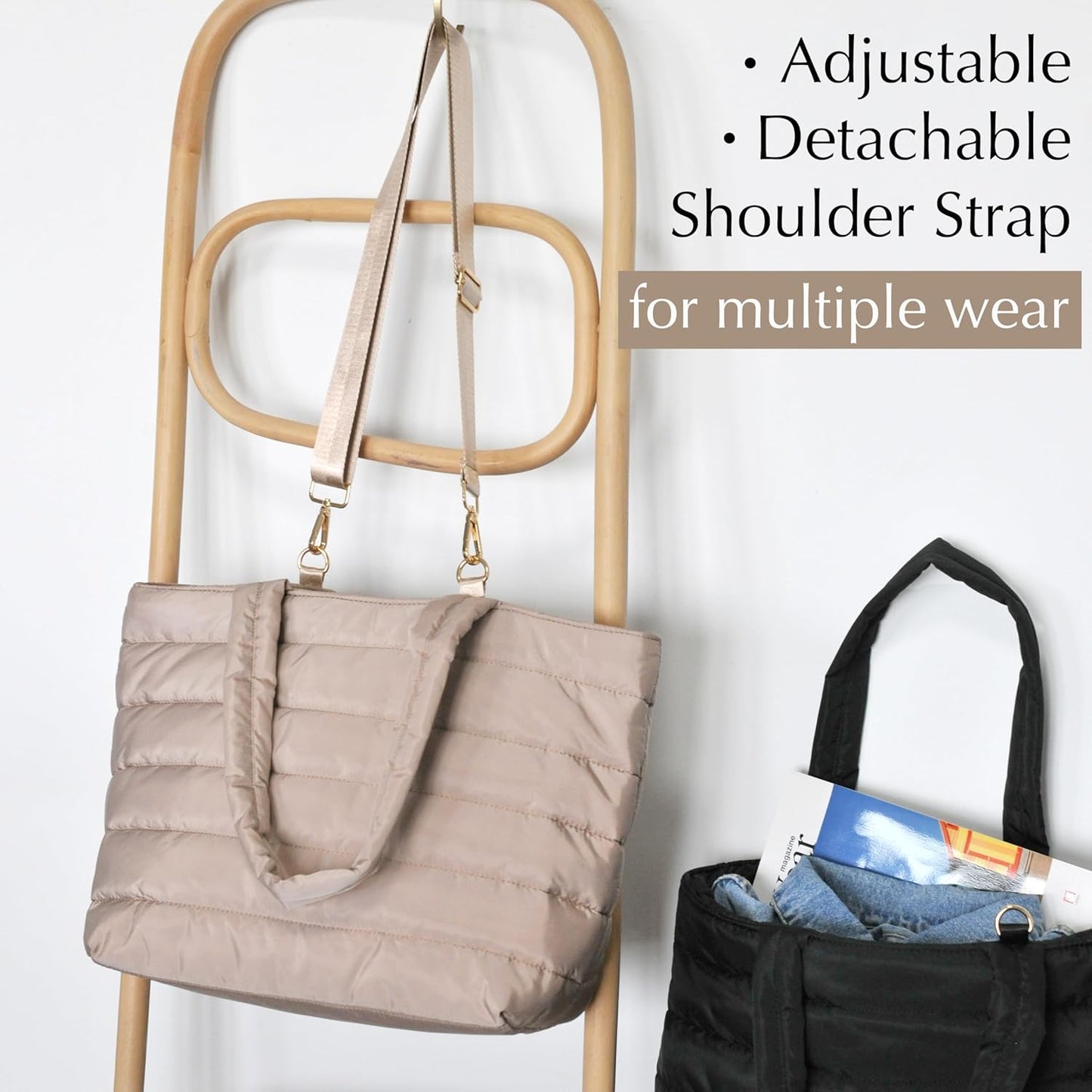 HOXIS Puffer Tote for Women Quilted Shoulder Handbag Lightweight Weekender Bag Purse for Work Travel Gym Shop