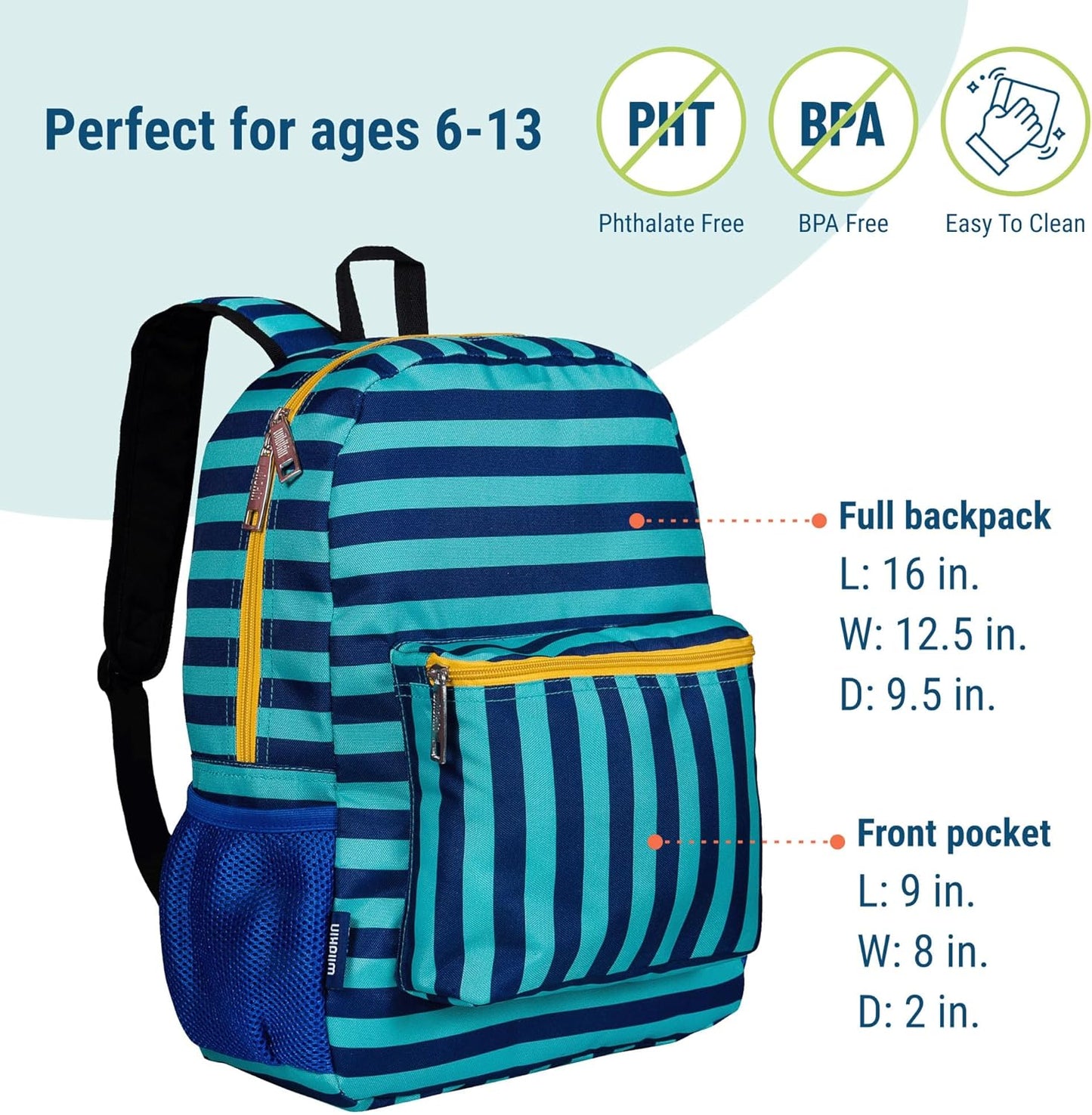 Wildkin 16-inch Kids Backpack – Durable, Padded & Spacious School Bag for Boys & Girls - Blue
