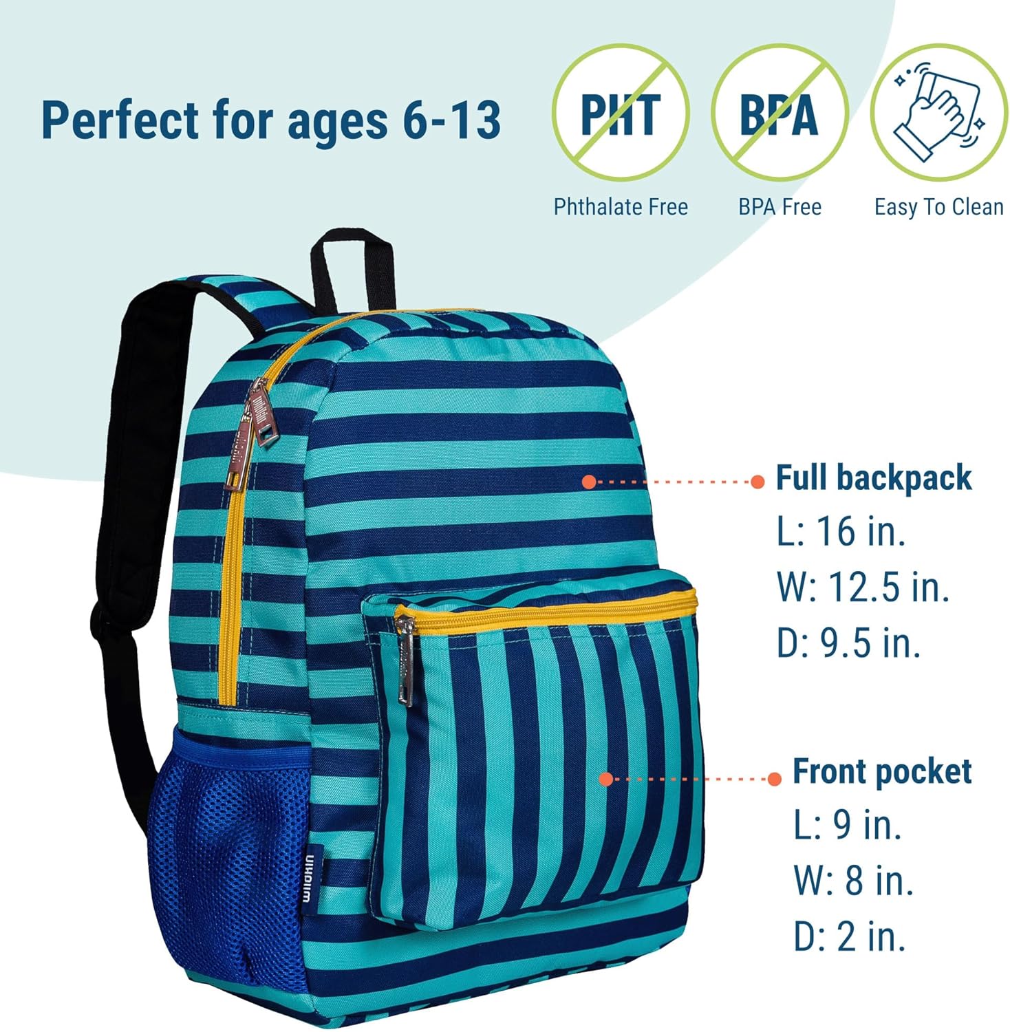 Wildkin 16-inch Kids Backpack – Durable, Padded & Spacious School Bag for Boys & Girls - Blue