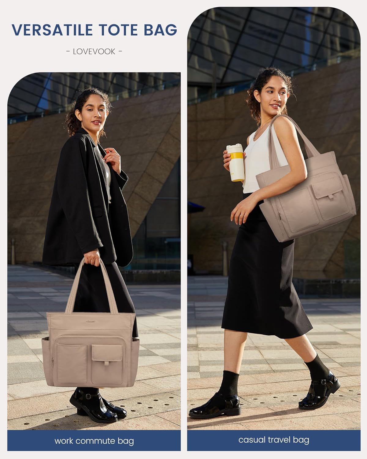 LOVEVOOK Tote Bag for Women,Light Puffer Tote Bag with Multi-pockets,Stylish Carry on Laptop Bags for Daily,Travel,Work,Gym