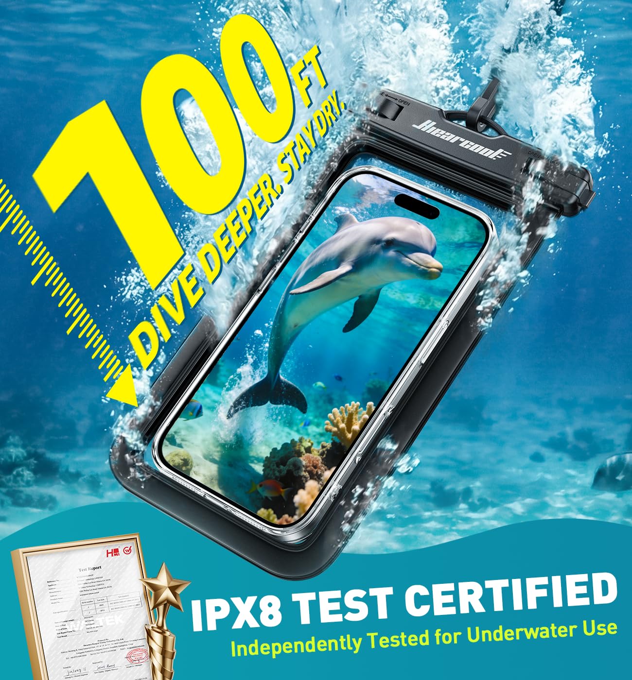 Hiearcool Waterproof Phone Pouch, Universal Case Compatible for iPhone 17 16 15 14 13 Pro Max Plus