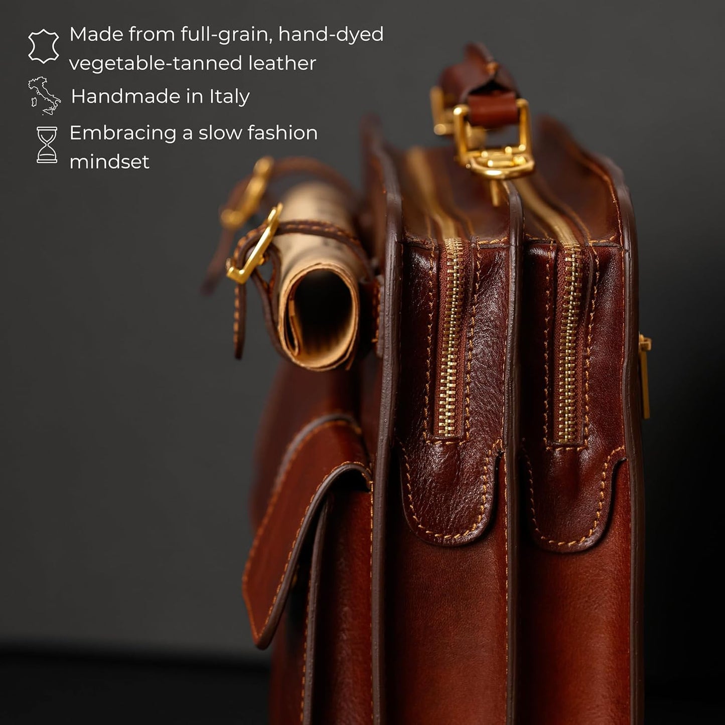 Time Resistance Leather Briefcase - Classy Bag for Men - Business and Vintage Briefcase Made in Italy