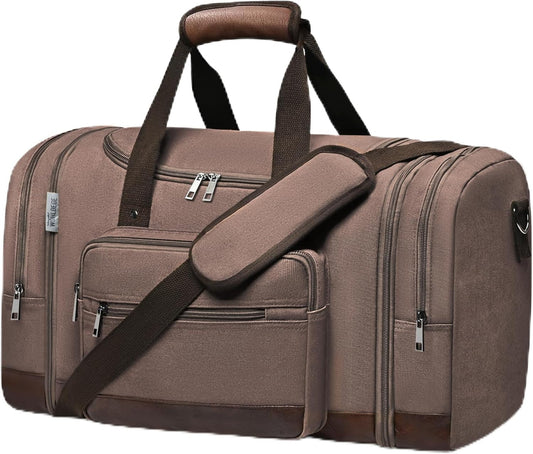 Wolhbege Duffle Bag for Travel,Mens Travel Bag & Carry On Bag for Men with Expandable Design and Luggage Sleeve –Duffel Bag for Gym, Weekender, Overnight Trips Brown