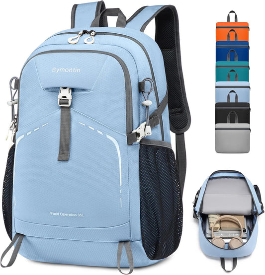 35L Lightweight Packable Backpack – Durable Foldable Daypack for Travel, Hiking, and Gym (Sky-Blue)