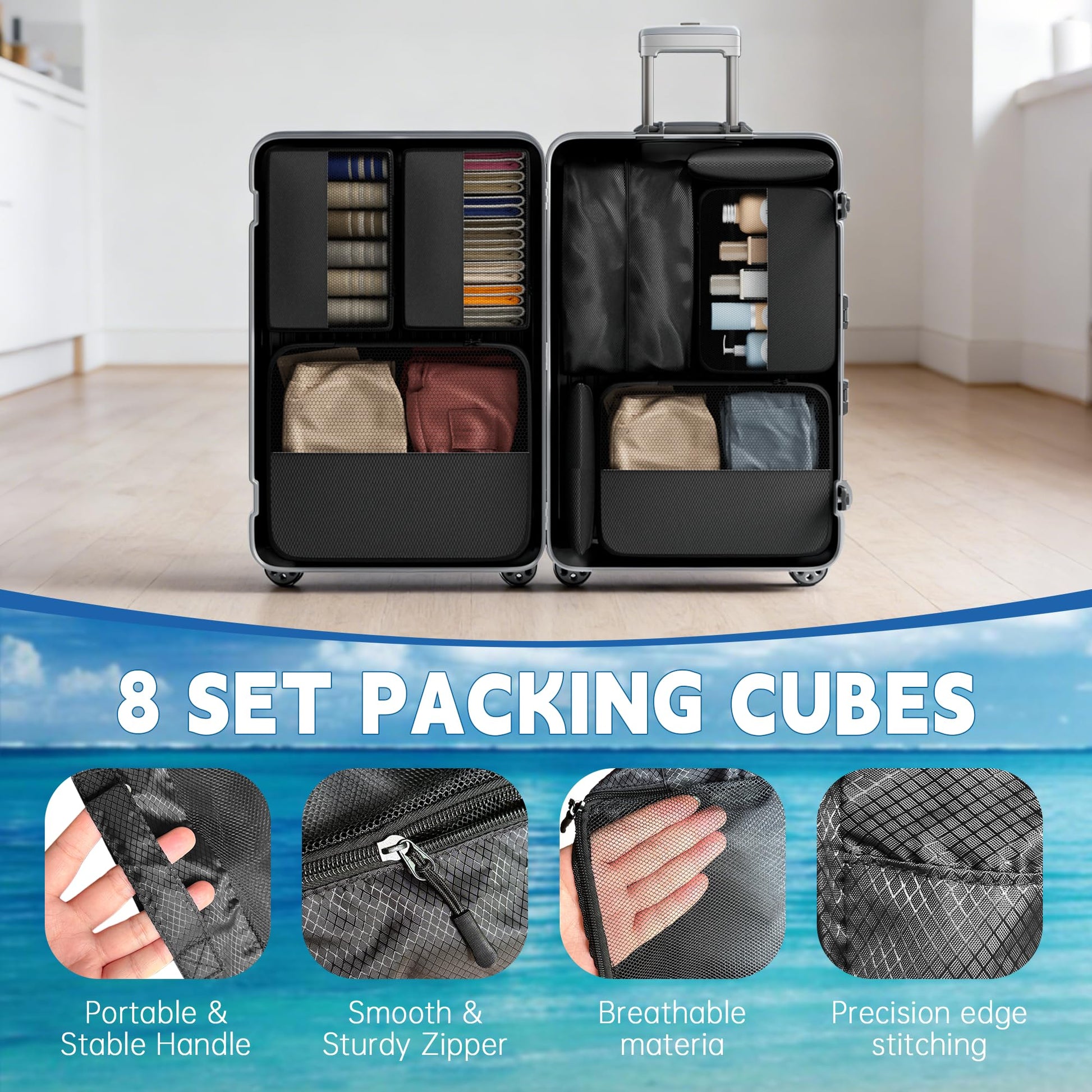 8 Set Packing Cubes for Travel,Luggage Organizers for Travel Accessories