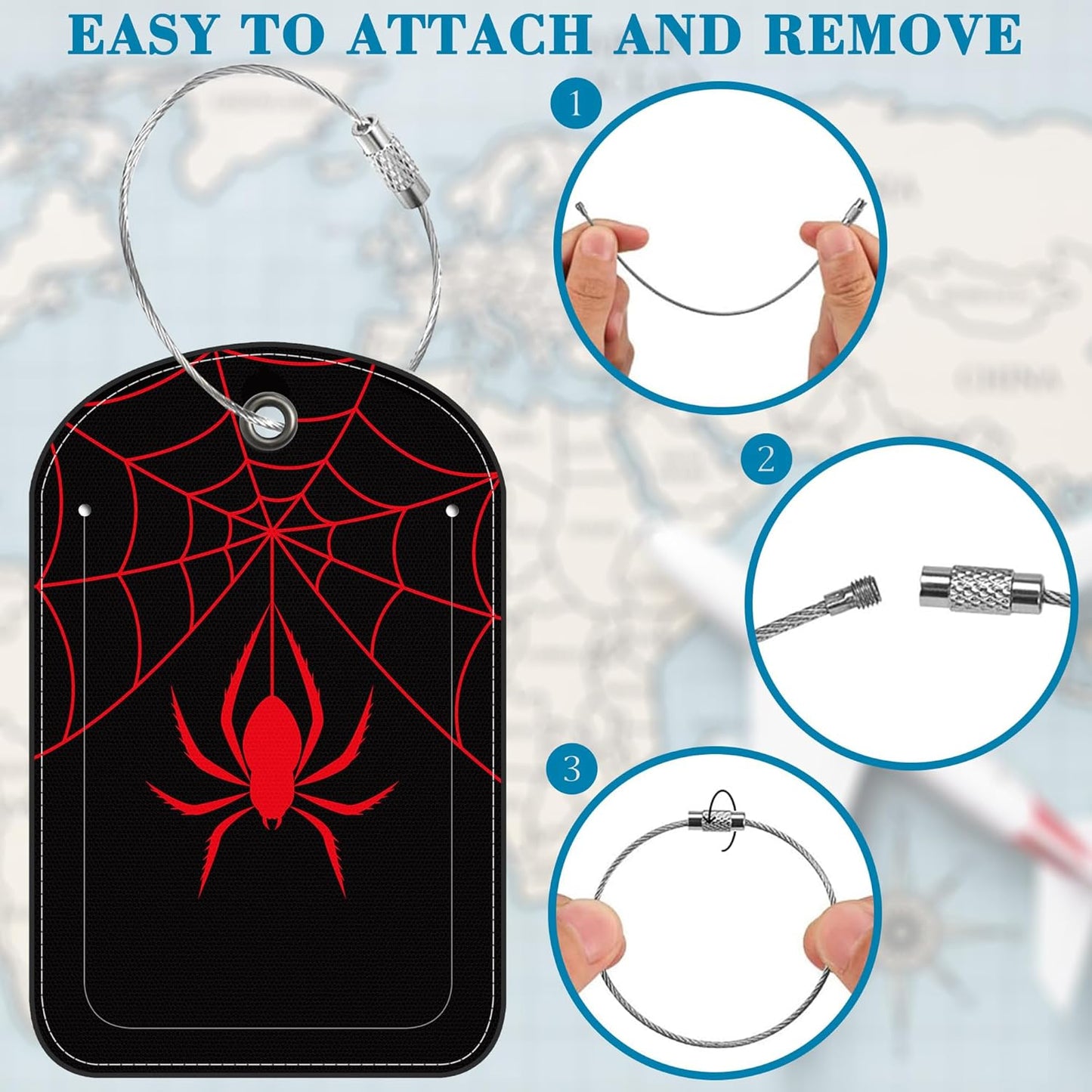 2 PCS Leather Luggage Tag for Suitcase Spider and Spider Web Travel Suitcase Labels with Privacy Name ID Label and Stainless Steel Loop for Adults Teens Travel Bag Labels Set