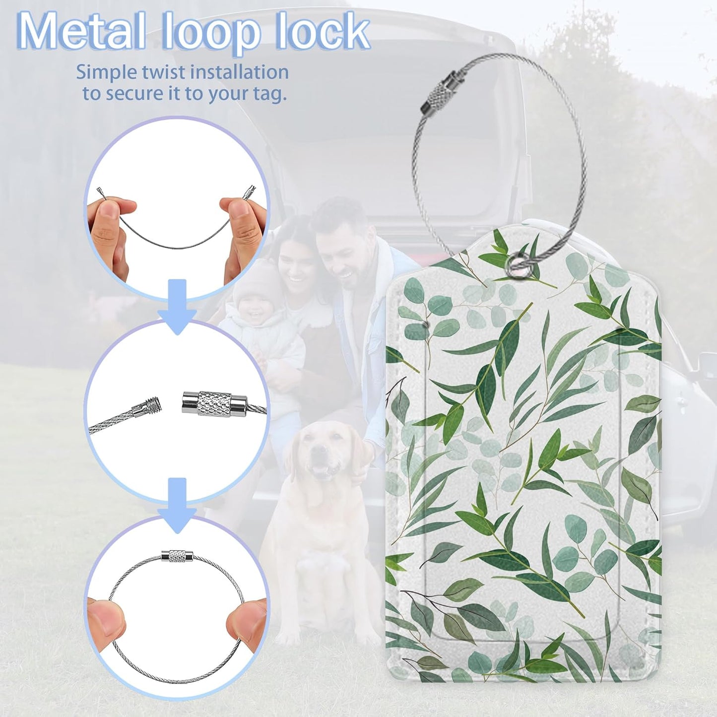 Luggage Tags for Suitcase,3 Pack Eucalyptus Gold Branches Luggage Tag with Privacy Flap,Name ID Label and Metal Loop for Women Men Teens Travel
