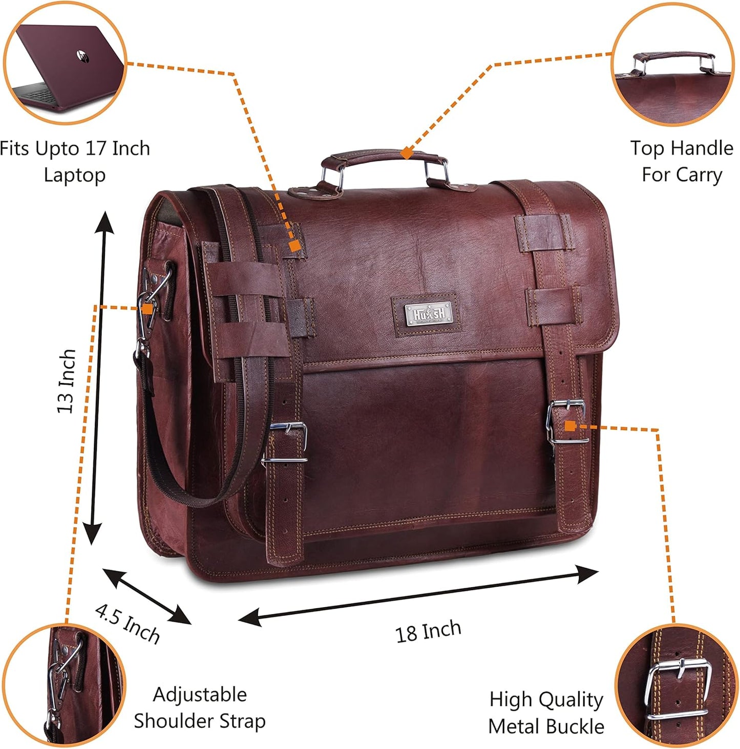Convertible Leather laptop bag 18 inch and backpack for men – Vintage Full Grain Leather satchel for men – Genuine Leather briefcase for Business – Brown Leather computer bag with rustic look