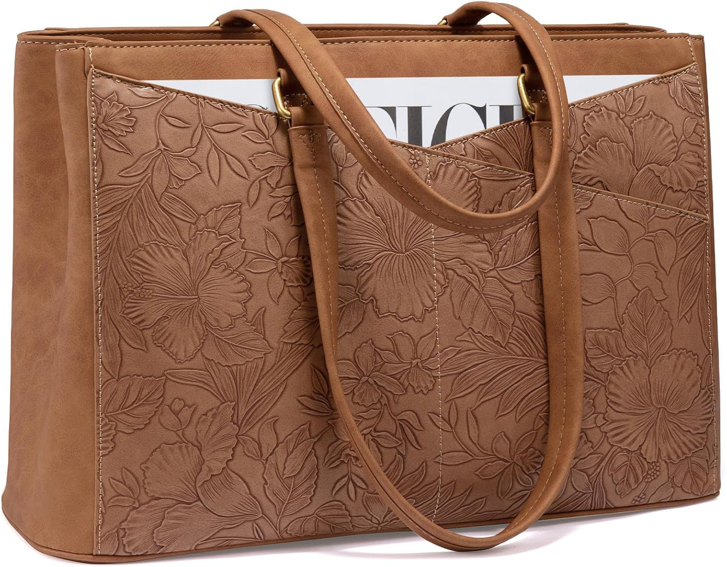 LOVEVOOK Laptop Bag for Women,17.3 Inch Laptop Tote Bag for Women,Vintage Leather Work Tote Bags Computer Business Teacher Bag,Waterproof Office Briefcase