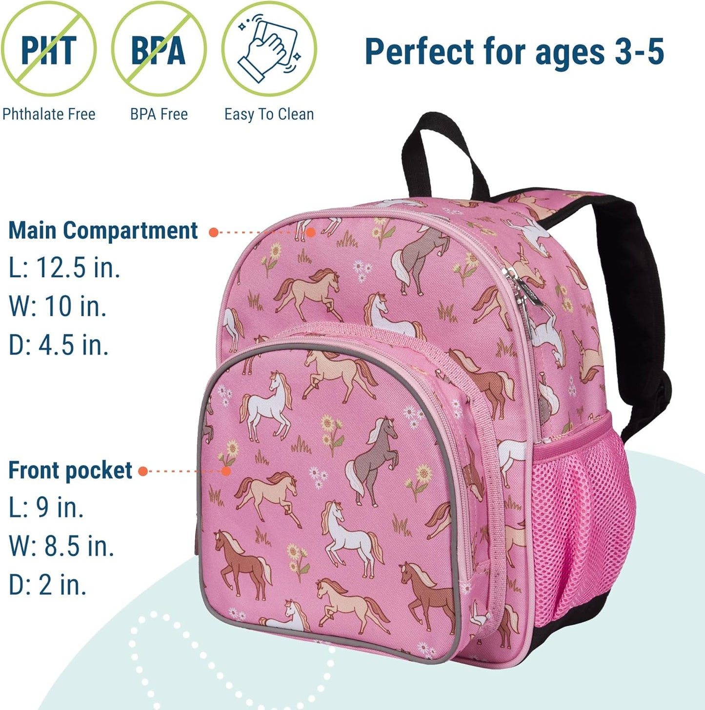 Wildkin 12-inch Kids Backpack – Padded, Adjustable, Ideal for Daycare & Travel -Wild Horses