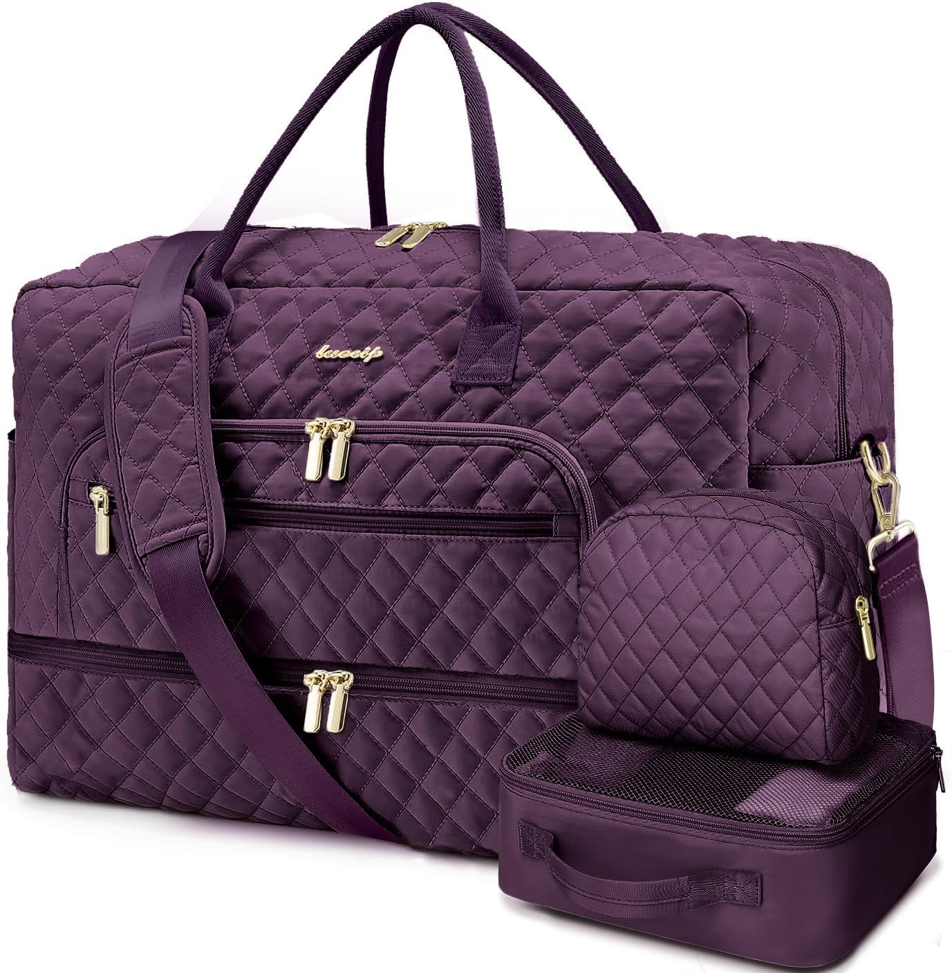 Large Women Travel Duffle Bag - Carry on Overnight Weekend Travel Duffel Tote Gym Bag with Wet Pocket Toiletry Weekender Overnight Bag for Travel Business Trips Sports Hospital 3 Pcs Set