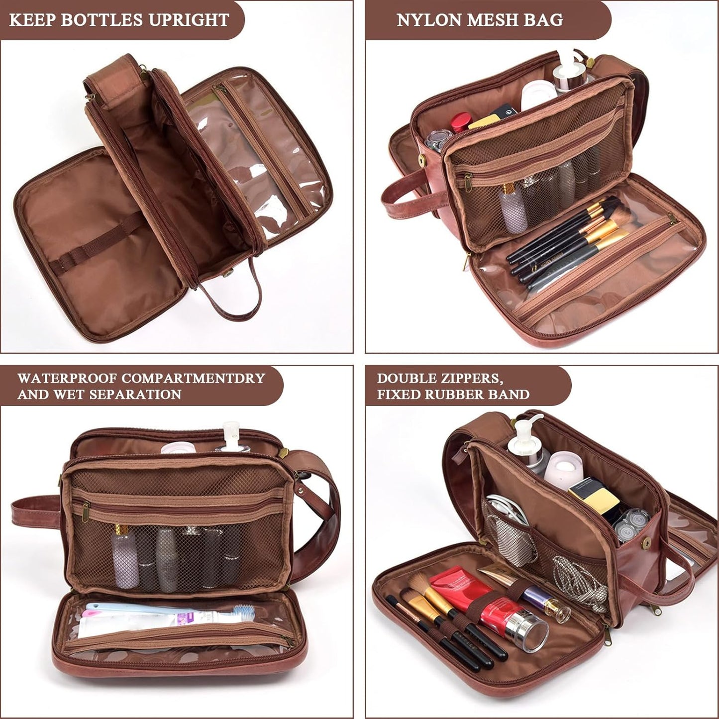 Personalized Leather Toiletry Bag for Men,Custom Engraved Travel Shaving Dopp Kit Bag,Customized Name&Logo Gift for Father,Husband, Boyfriend,Groomsmen,Anniversary,Birthday