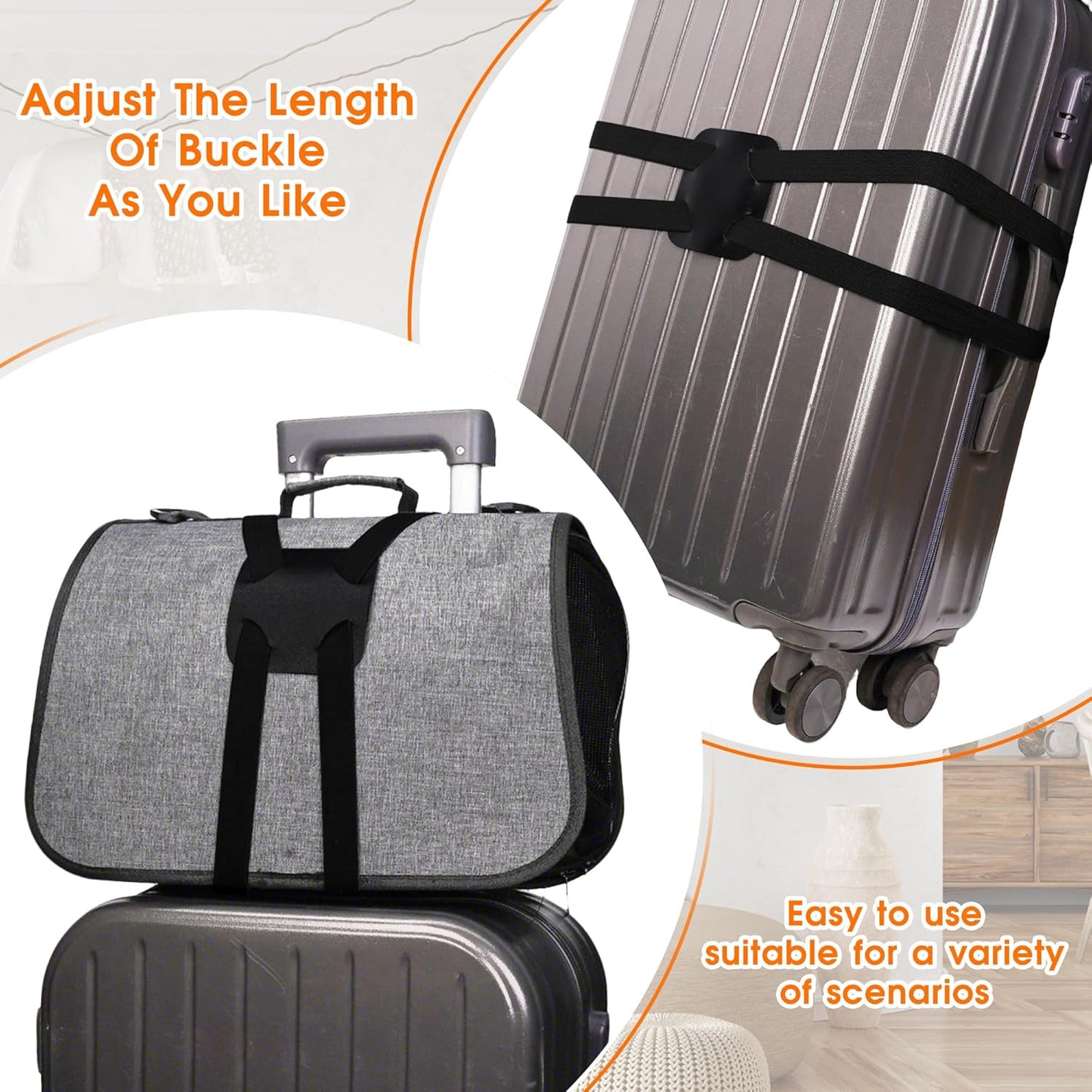 Elastic Luggage Strap with Hooks, The Perfect Travel Must-Have Suitcases Companion, Ultimate Luggage Straps for Suitcases,Travel Must-Have for All Adventurers, Stretchable Luggage Straps(1Black)