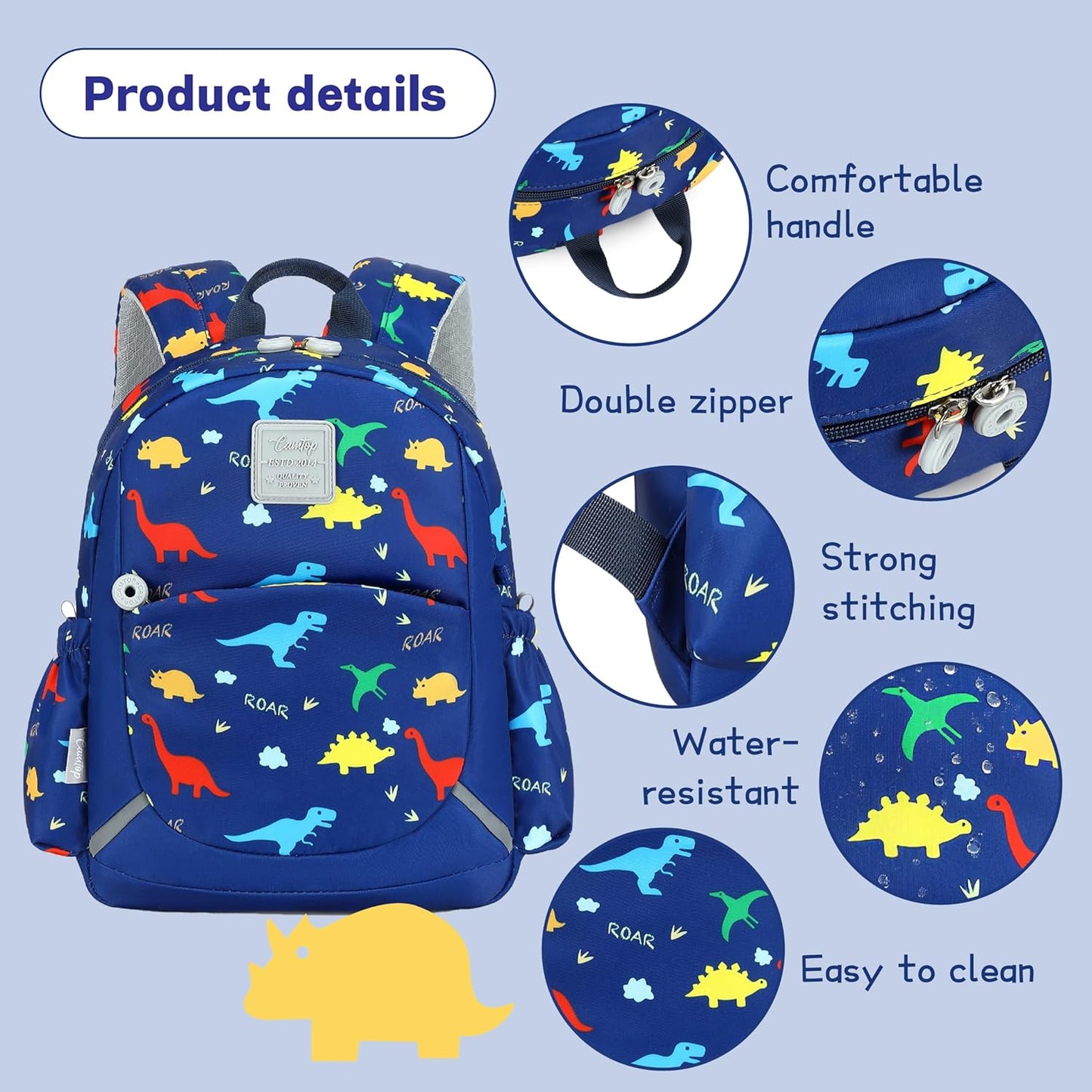 CAMTOP Toddler Backpack for Boys Girls 2-4, Kids Backpacks for Kindergarten Preschool, 12" H Small Bookbag for Daycare Travel (Dinosaur Blue)