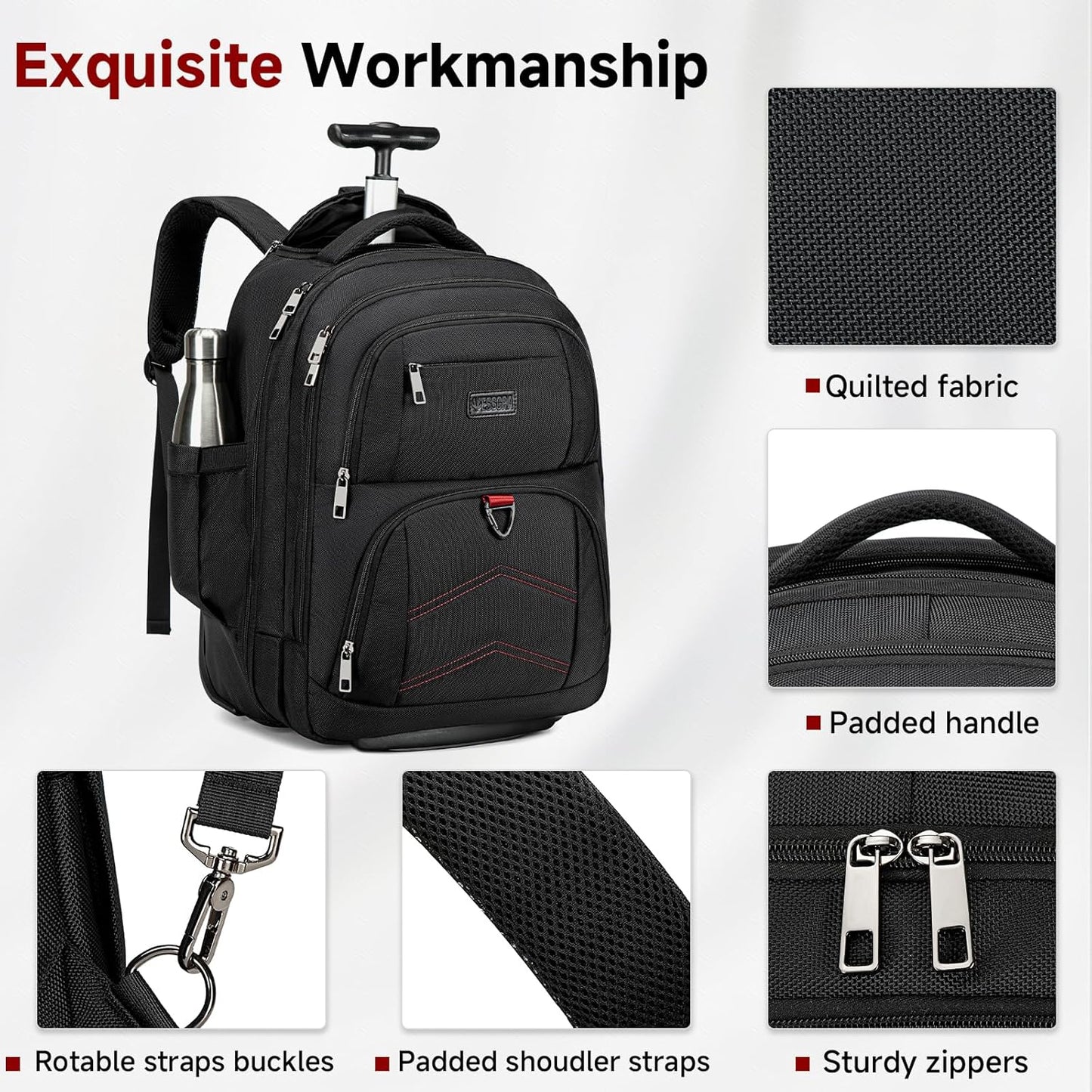 Rolling Backpack for Women Adults with wheels, 17.3 Inch Laptop Backpack Bag with Wheels for Travel Work Business (1Pc Black Backpack with 3 Packing Cubes)