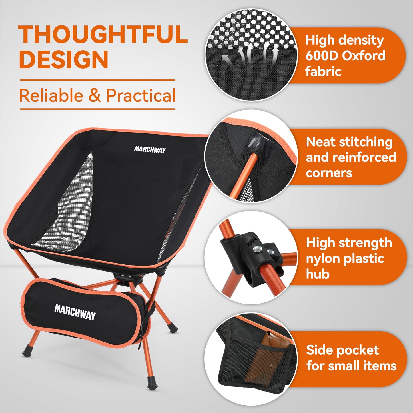 MARCHWAY Lightweight Folding Camping Chair, Portable Foldable Compact for Outdoor Camp, Travel
