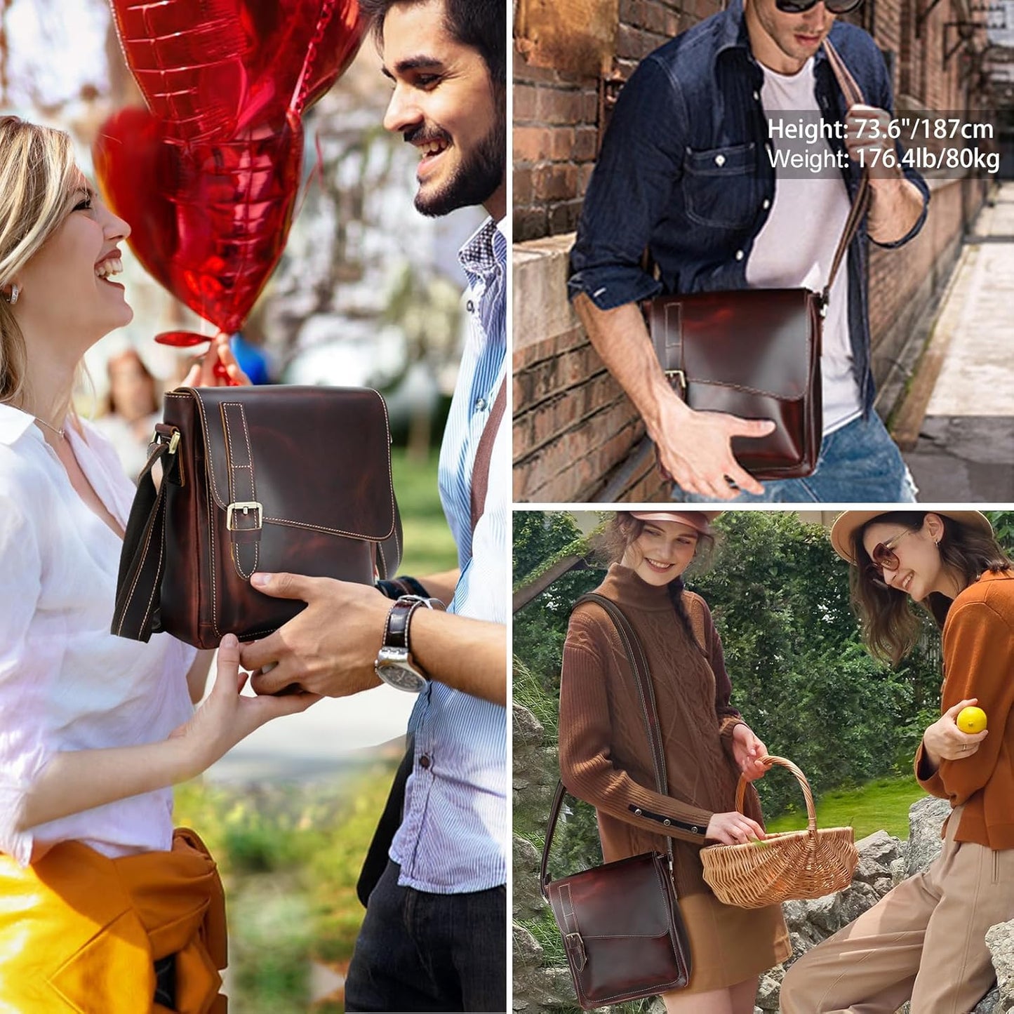 Masa Kawa Leather Messenger Bag Small Crossbody Shoulder Bag for Men Women Flap Over Man Purse Fits
