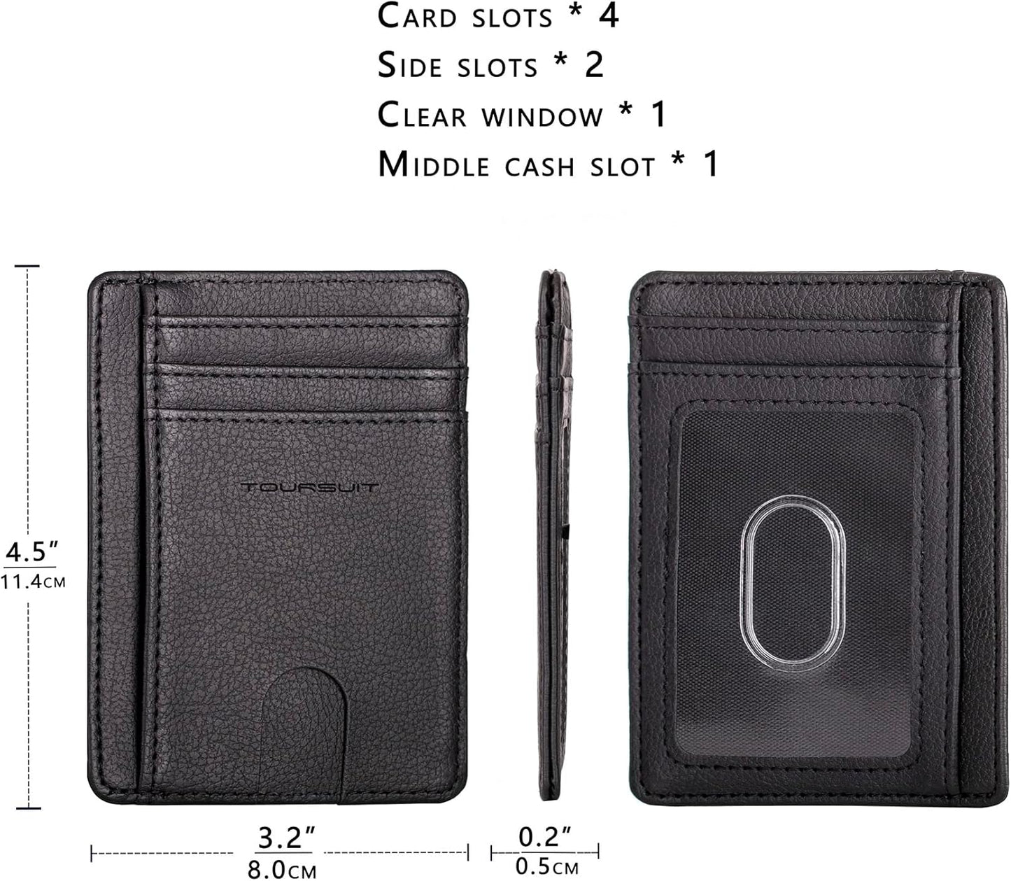TOURSUIT Travel Minimalist Slim Front Pocket Wallet for Men Women, RFID Blocking Credit Card Holder Case (Lichee Black)