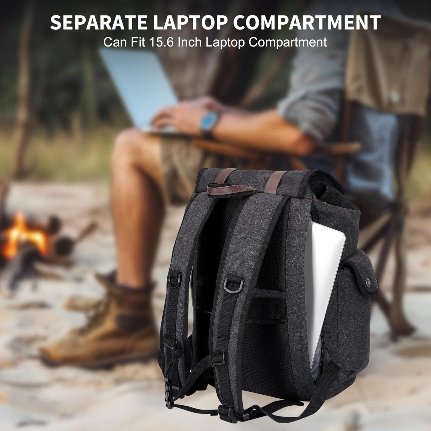 WITZMAN Canvas Backpack for Men Vintage Rucksack Fit 15.6 inch Laptop Backpack Travel High Capacity