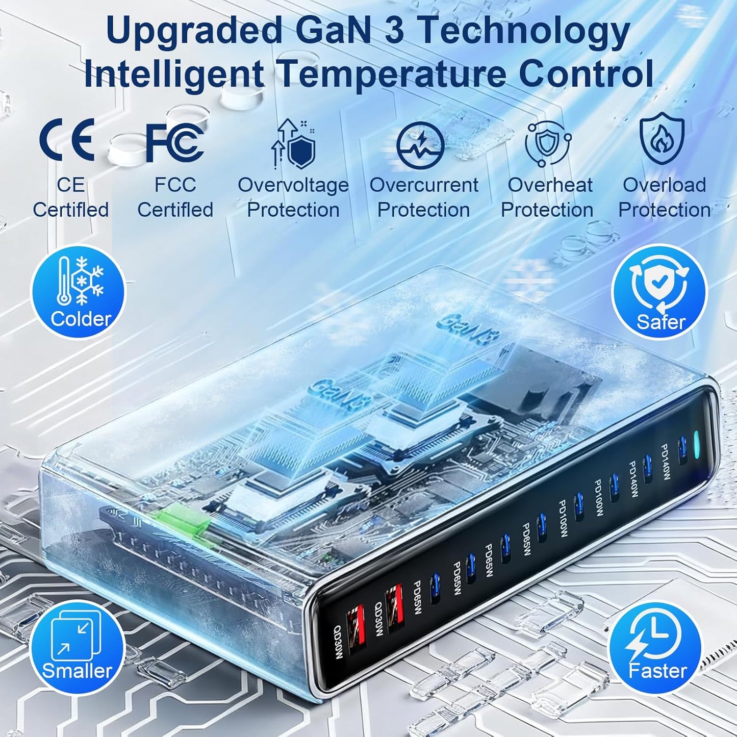 800W USB C Fast Charger Block, 10 Port USB Charging Station, GaN Ⅲ Pro Double 140W PD PPS Port Fast Charging Station for Multiple Devices,Laptop Wall Charger Compatible with iPhone 17/iPad/MacBook etc