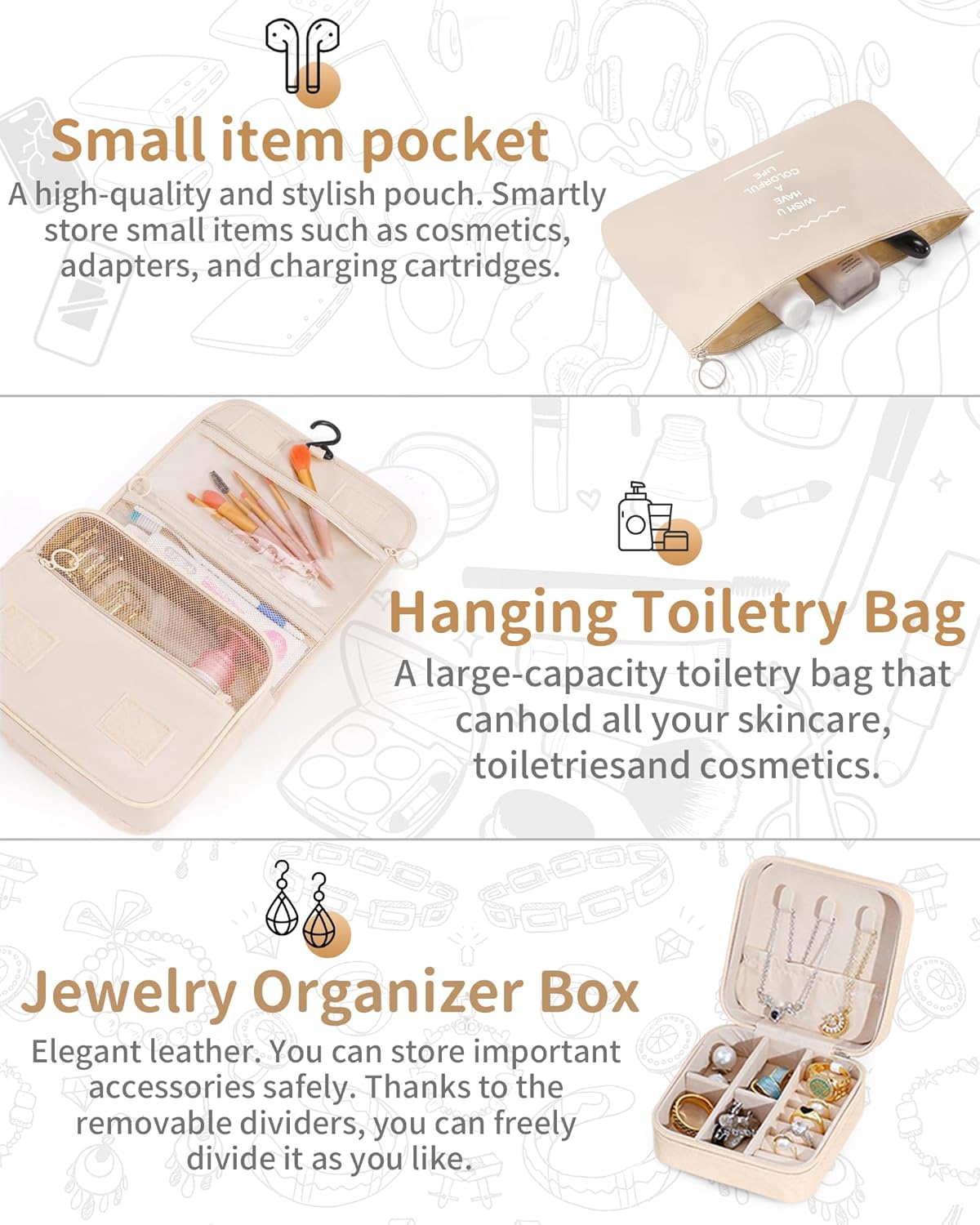 Packing Cubes 11 Set, Suitcase Organizers, Luggage Organizer Bags, with Toiletry Bag, Travel Essentials, Beige, Cream
