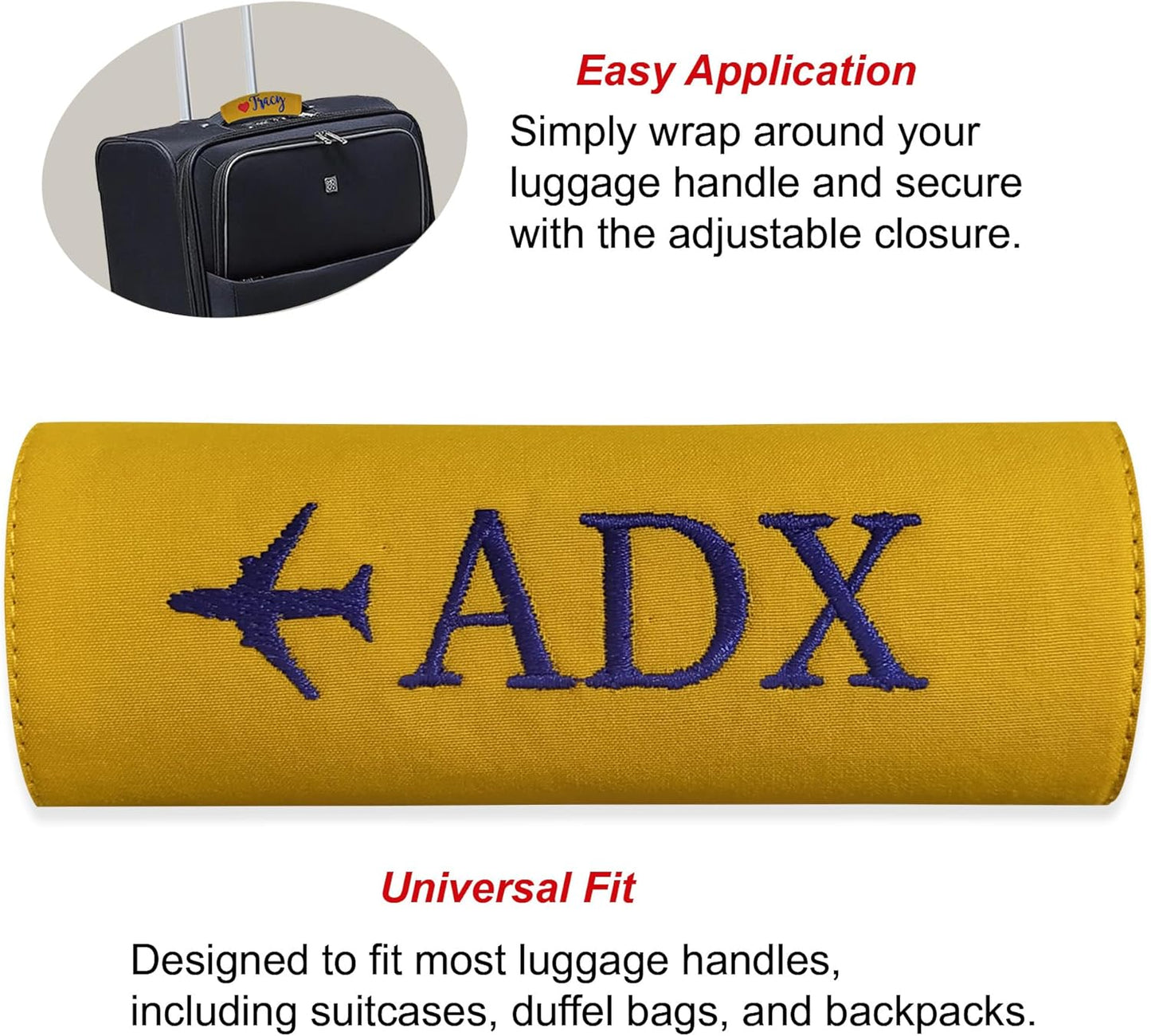 Personalized Luggage Handle Wrap Finder | Custom Embroidered Icon Monograms or Short Text ID Tag | Cover Identifier Marker for Suitcase or Bag | Grips Accessories for Travel by ACORD EU (Yellow)