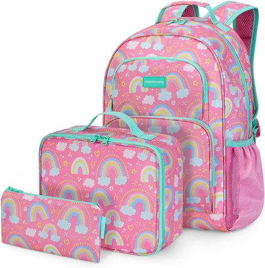 mommore Kids Backpack for Boys Girls Preschool Kindergarten Backpacks Lightweight Elementary School Bookbag with Lunch Box