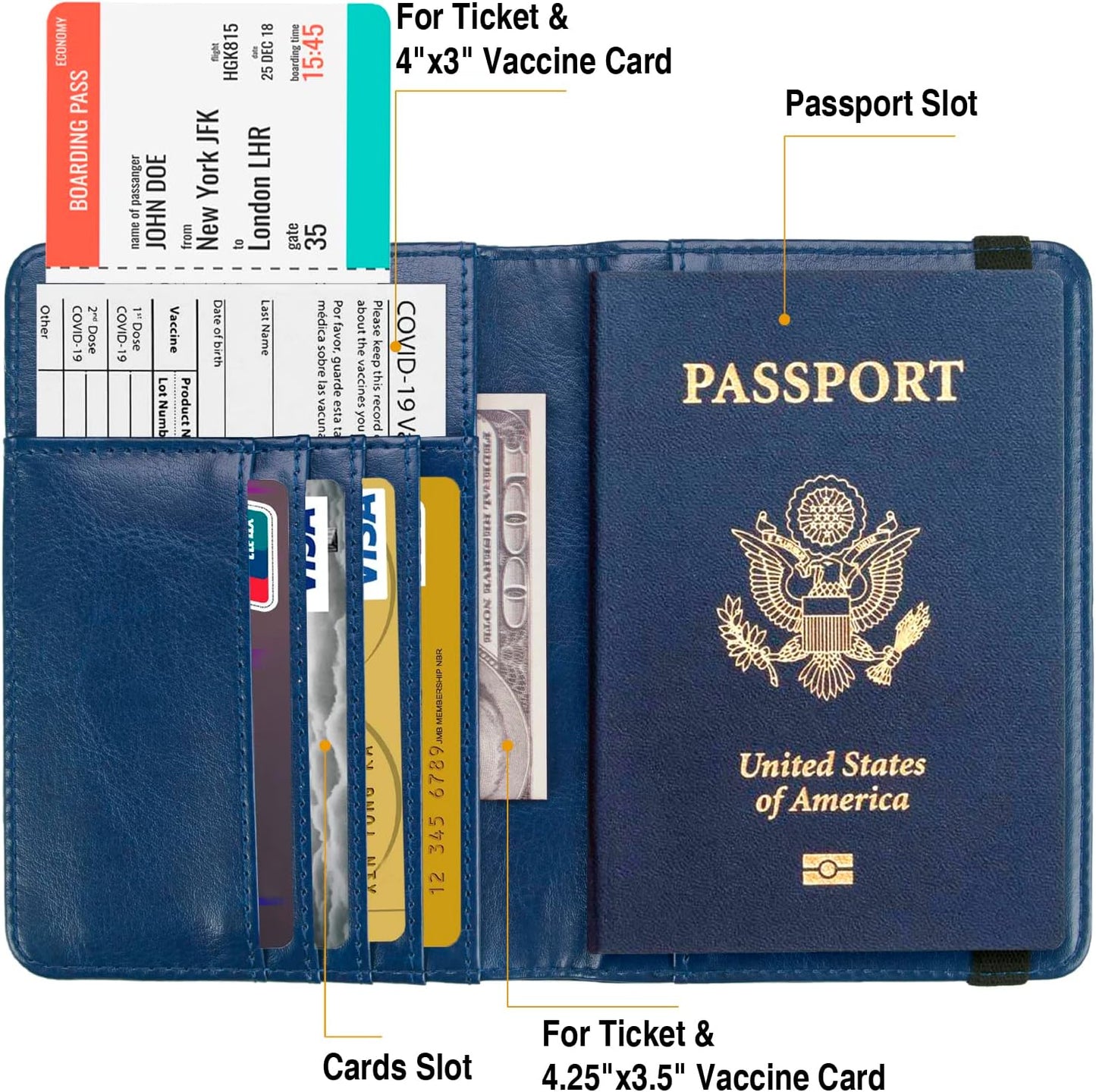 Passport Holder for Travel Men Women, RFID Blocking Passport Cover Leather Passport Wallet With 3D Metal Badge Waterproof Passport Case Travel Wallets Accessories Document Organizer (Navy Blue)
