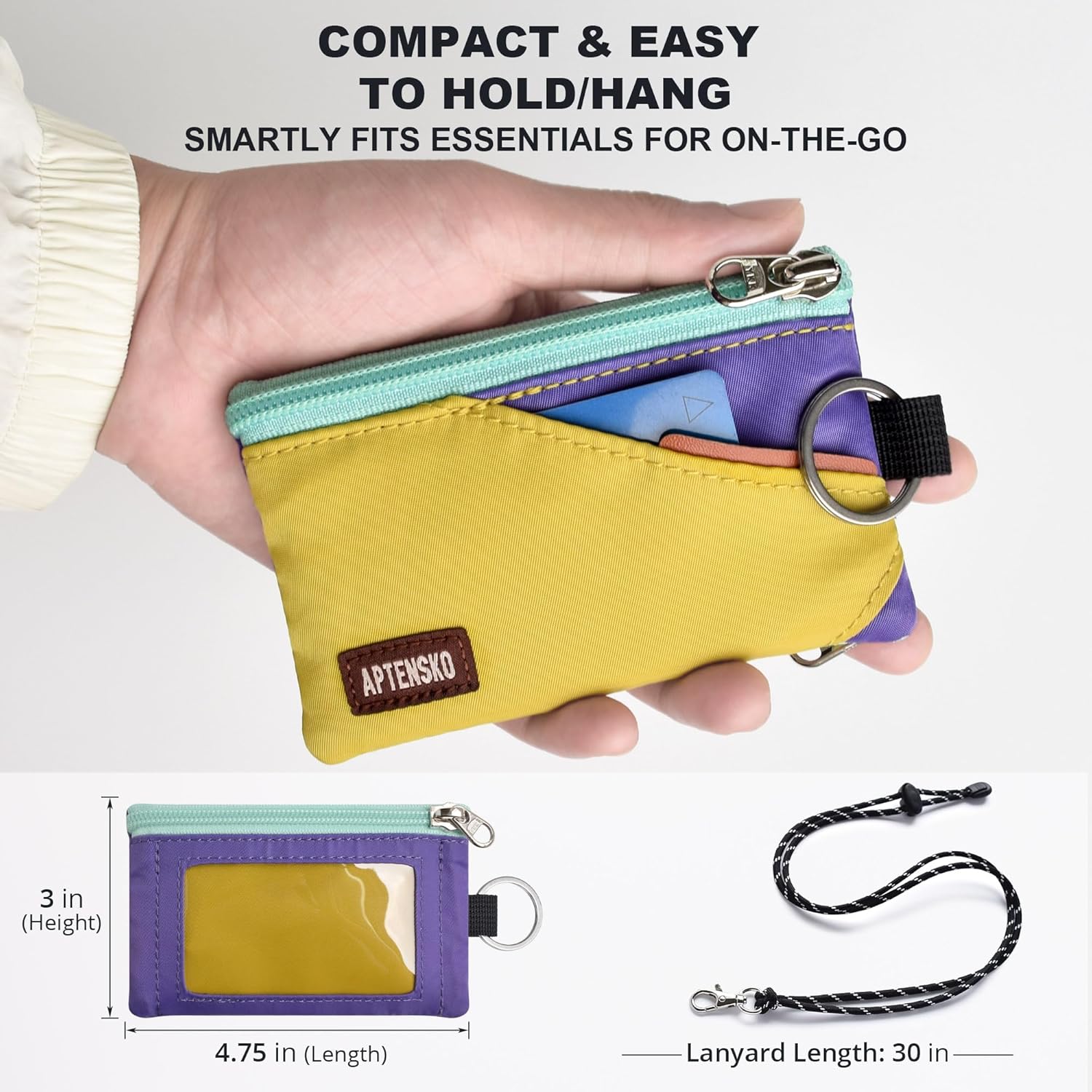 RFID Travel Wallet with Adjustable Lanyard-Zipper Small Wallet with ID Card Holder, Keychain for
