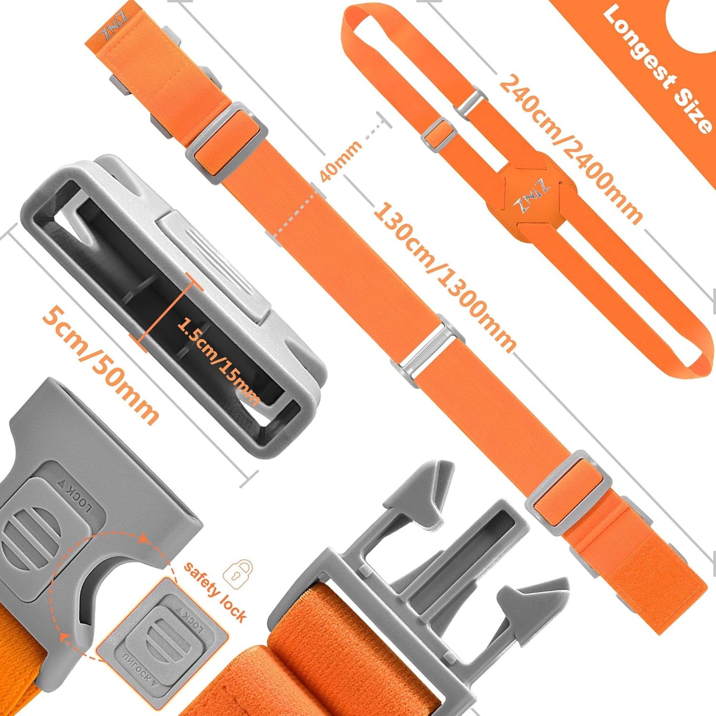 2-Pack Elastic Luggage Straps with Suitcase Bungee, Adjustable Bag Belt Travel Accessories -Orange
