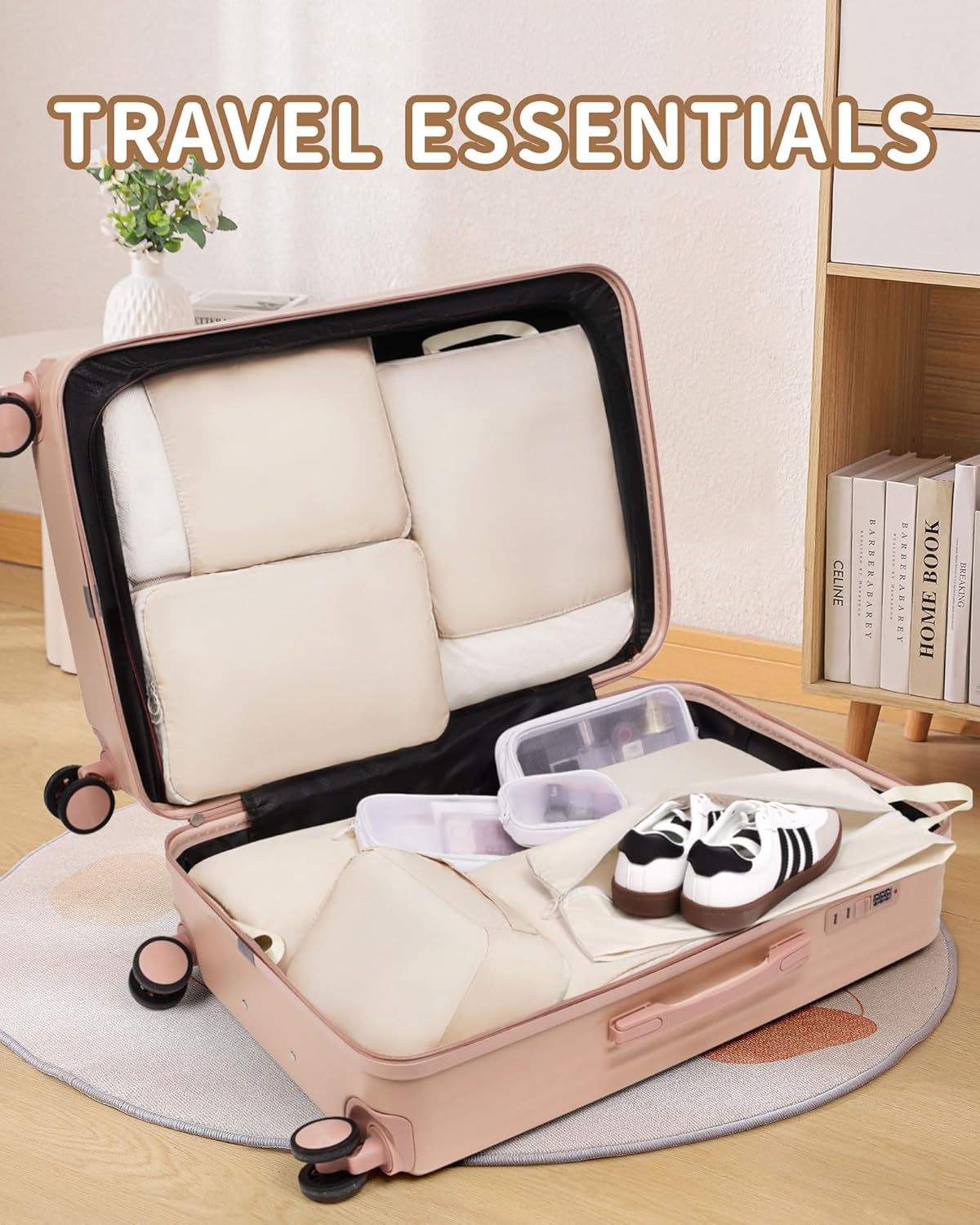 Compression Packing Cubes 11 Set, Suitcase Organizers, Luggage Organizer Bags for Storage, Extendable Packing Cubes for Travel Compression, Travel Essentials, Beige
