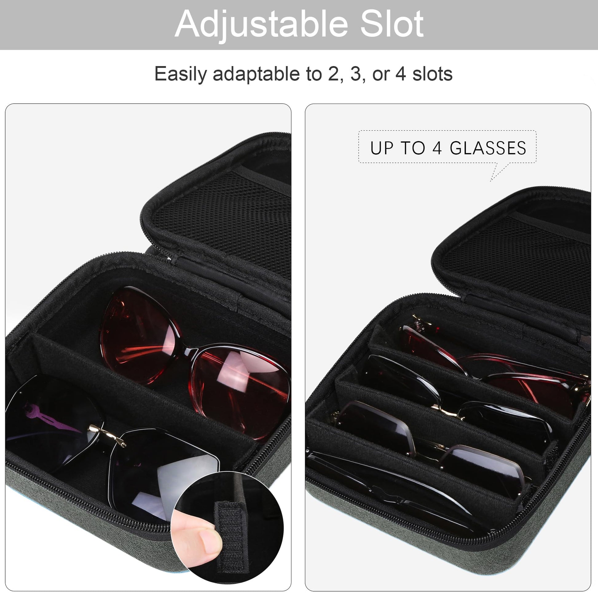 Bukere Travel Sunglasses Organizer Case Adjustable Slot For Multiple Eyeglasses Hard-shell Portable