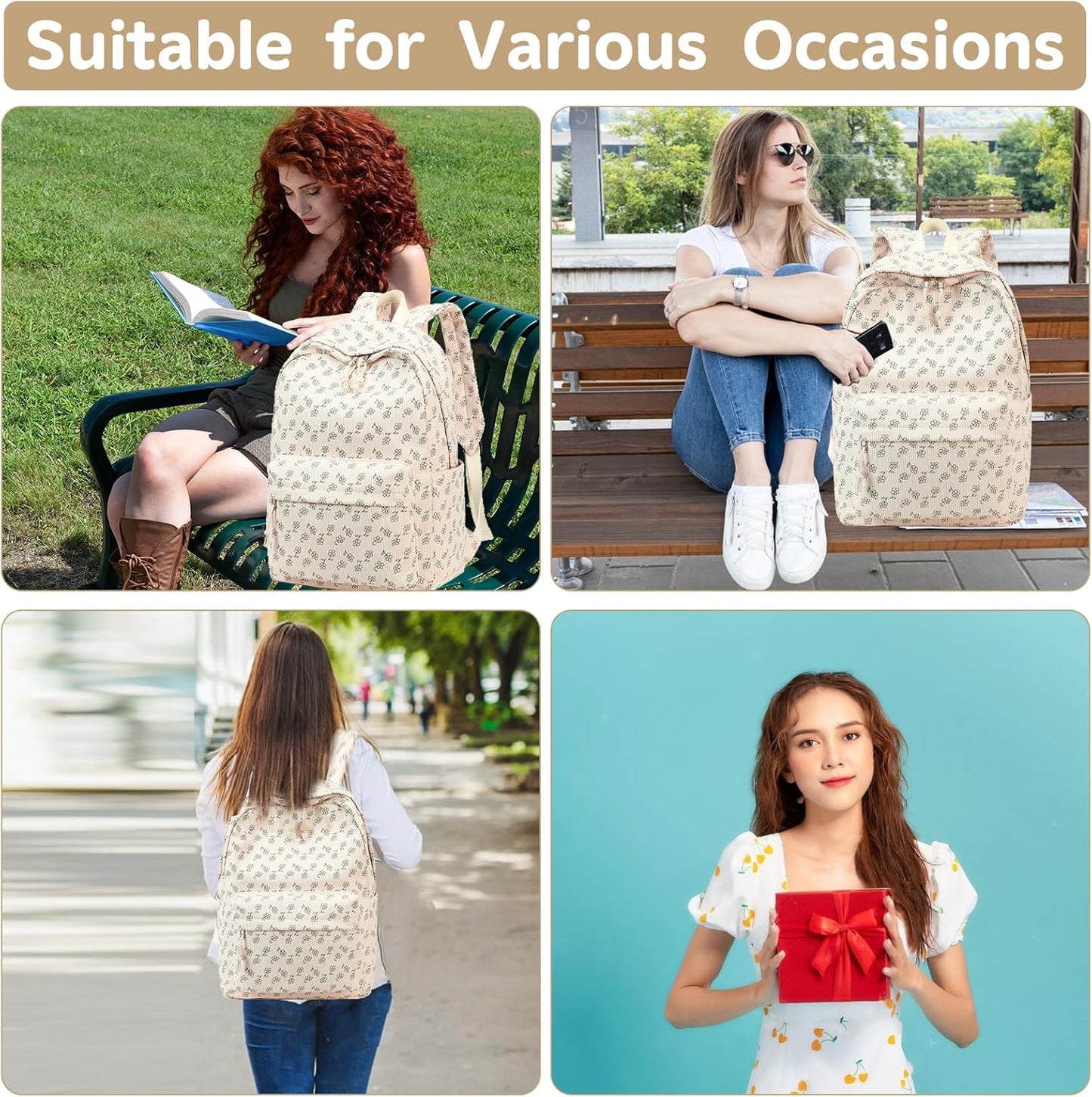 School Backpack for Teen Girls Bookbags Elementary High School Corduroy Laptop Bags Women Travel Daypacks