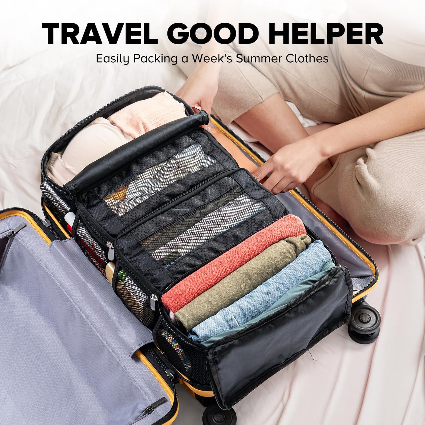 Suitcase Organizer, Travel Luggage Organizer Hanging Shelves Packing Cube Closet/Collapsible